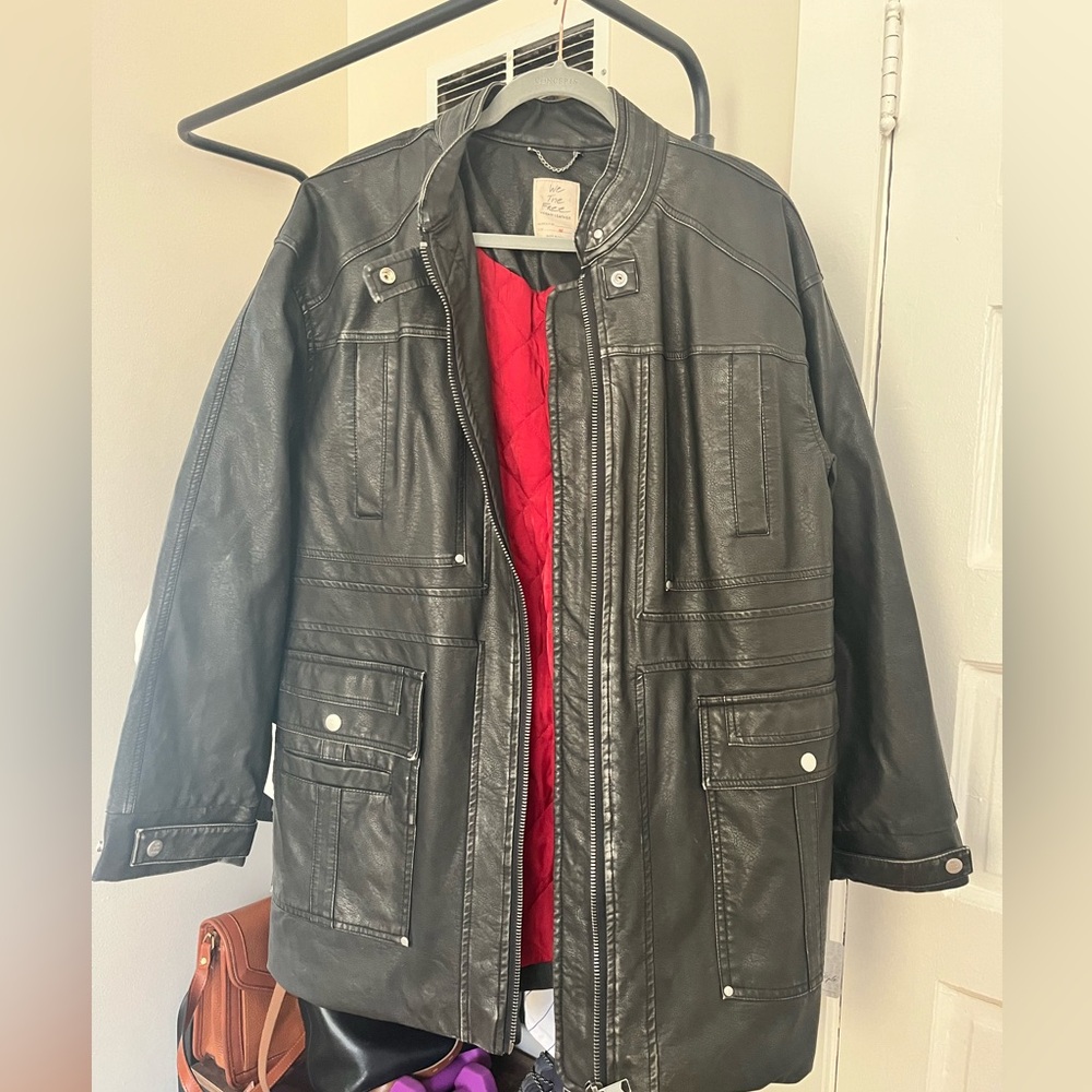 Free People Vegan Leather Military Jacket with Red Lining